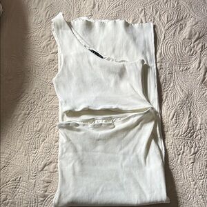 Lulus Never Going Home White Ribbed One-Shoulder Cutout Bodycon Dress Size L